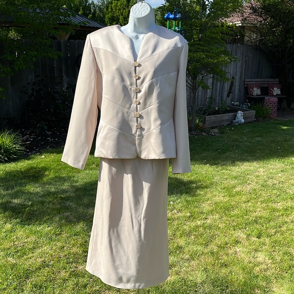 VTG Alex Evenings Skirt Set- tan -lined wedding/special occasions Sz 12 - Picture 2 of 13